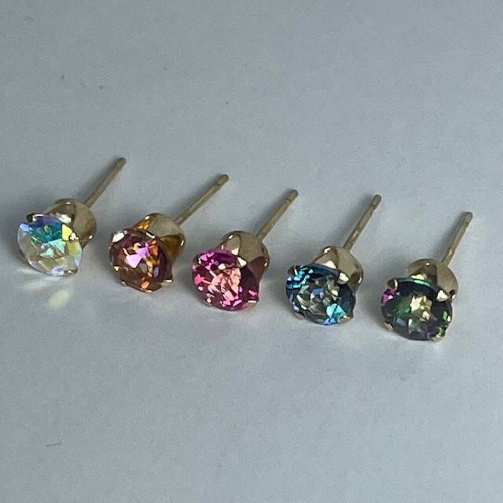 Mystic Topaz 14kt Gold Stud Earrings, 5mm Round Cut - Picture 2 of 7